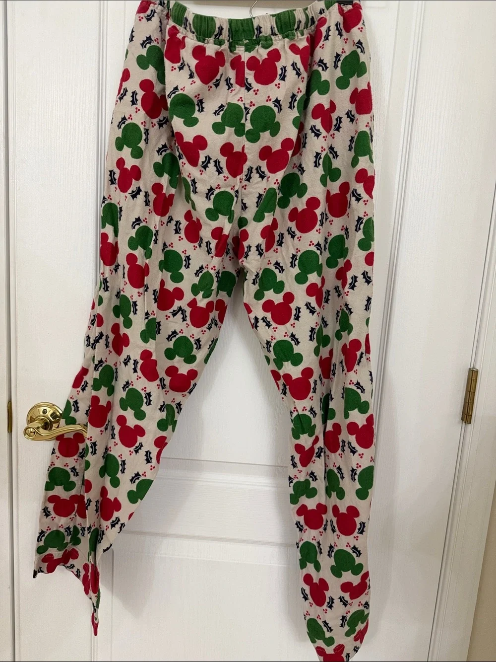 Hanna Andersson Disney Collection Cream Pajama Pants Red & Green Mickey Mouse